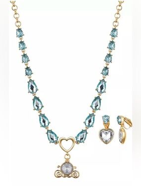 Disney Kid's Princess Cinderella Clear Carriage Necklace and Earring Set